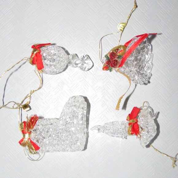 Lot of 4 Vintage Clear Spun Glass CrystalHanging Christmas Holiday Ornaments - Picture 3 of 15